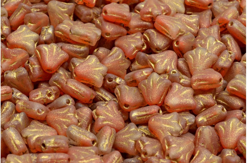 Lily Flower Beads, Orange Matte Gold Lined (R0912-84100-54302), Glass, Czech Republic