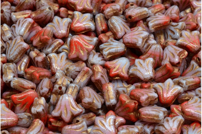 ユリの花のビーズ、R2930ブロンズライニング(R2930-54317)、ガラス、チェコ共和国