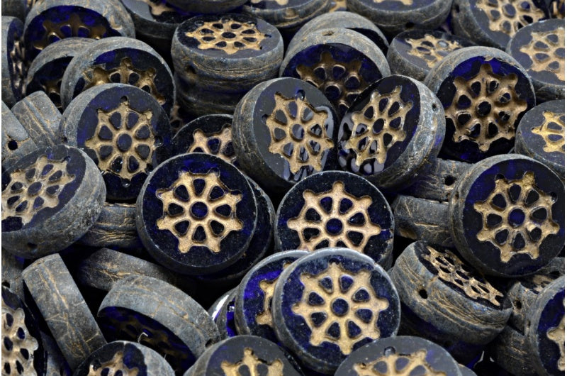 Table Cut Wheel Coin Beads, Transparent Blue 84100 Travertin 54302 (30090 84100 86800 54302), Glass, Czech Republic