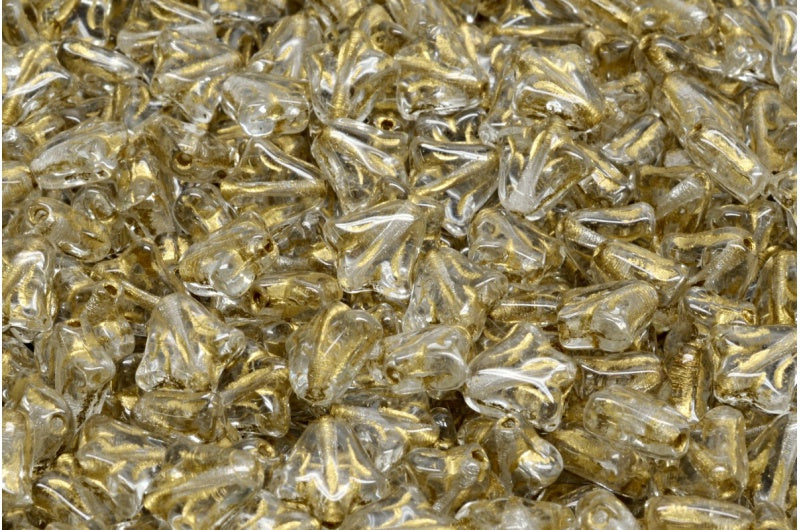 ユリの花のビーズ、クリスタルゴールドライン(00030-54302)、ガラス、チェコ共和国