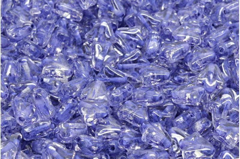 ユリの花のビーズ、クリスタルブルーのライン入り(00030-54325)、ガラス、チェコ共和国