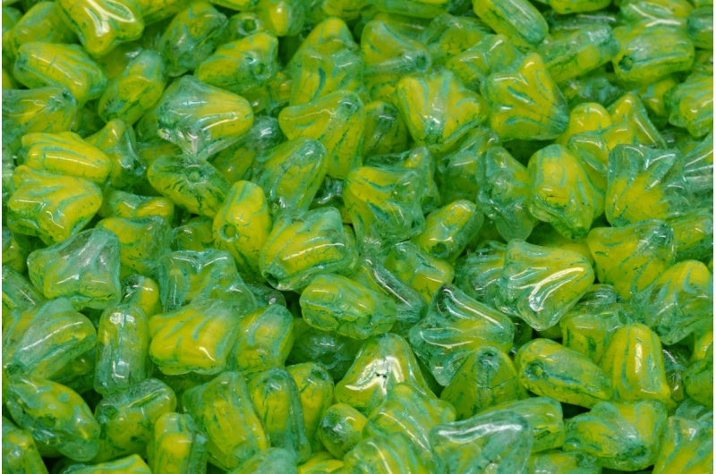 ユリの花のビーズ、イエローティールのライン入り(R0812-54316)、ガラス、チェコ共和国