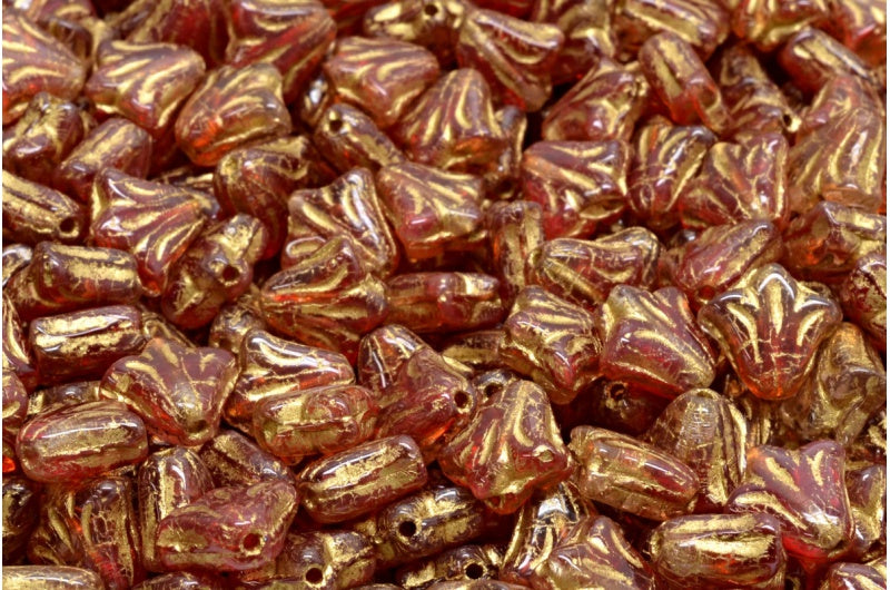 ユリの花ビーズ、R0908 ゴールドライン (R0908-54302)、ガラス、チェコ共和国