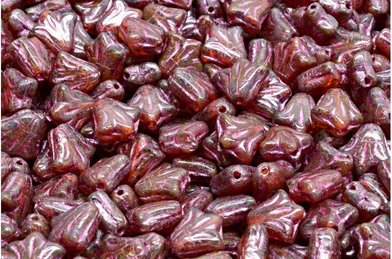 ユリの花のビーズ、R0908 トラバーチン ピンクライン (R0908-86800-54321)、ガラス、チェコ共和国