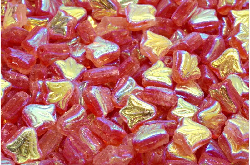 ユリの花のビーズ、R0908 Ab Full(2X Side)(R0908-28703)、ガラス、チェコ共和国