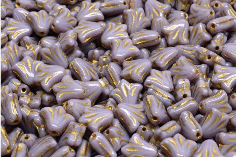 ユリの花ビーズ、26160 ゴールドライン (26160-54302)、ガラス、チェコ共和国