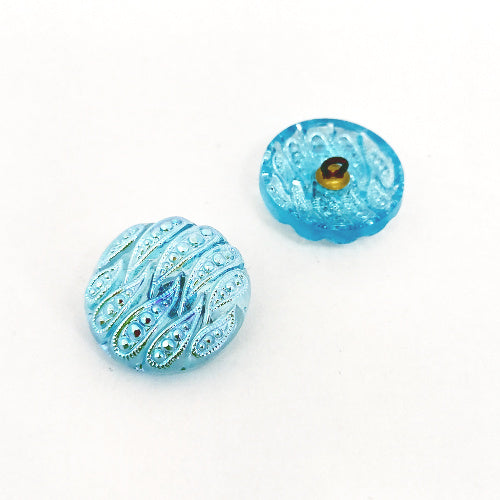 1 pcs Hand Painted Glass Buttons with ornament, size 10 (22.5 mm), Czech Republic