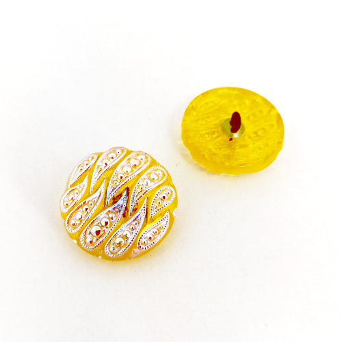 1 pcs Hand Painted Glass Buttons with ornament, size 10 (22.5 mm), Czech Republic