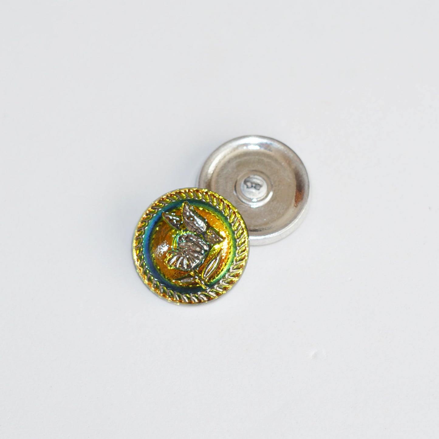 1 pcs Hand Painted Glass Buttons with ornament, size 10 (22.5 mm), Czech Republic