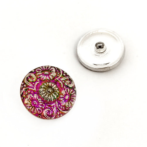 1 pcs Hand Painted Glass Buttons with ornament, size 10 (22.5 mm), Czech Republic