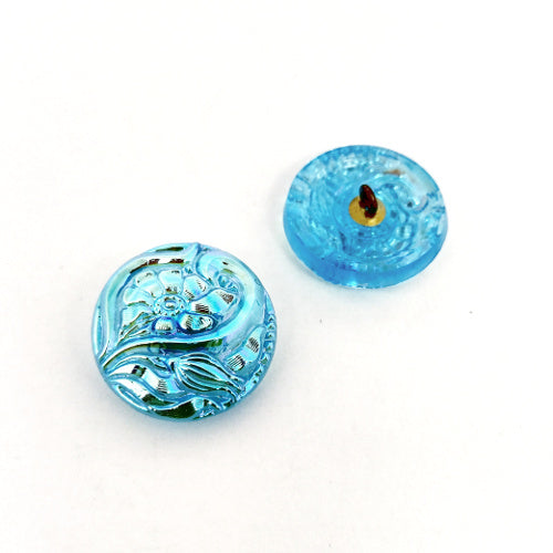 1 pcs Hand Painted Glass Buttons with ornament, size 10 (22.5 mm), Czech Republic