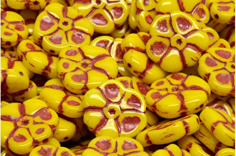 Primrose flower beads, Yellow Red Lined (83120-54310), Glass, Czech Republic