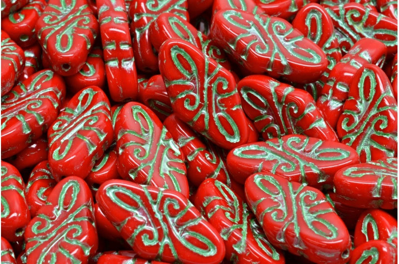 Arabesque Beads, Opaque Red 54322 (93200-54322), Glass, Czech Republic