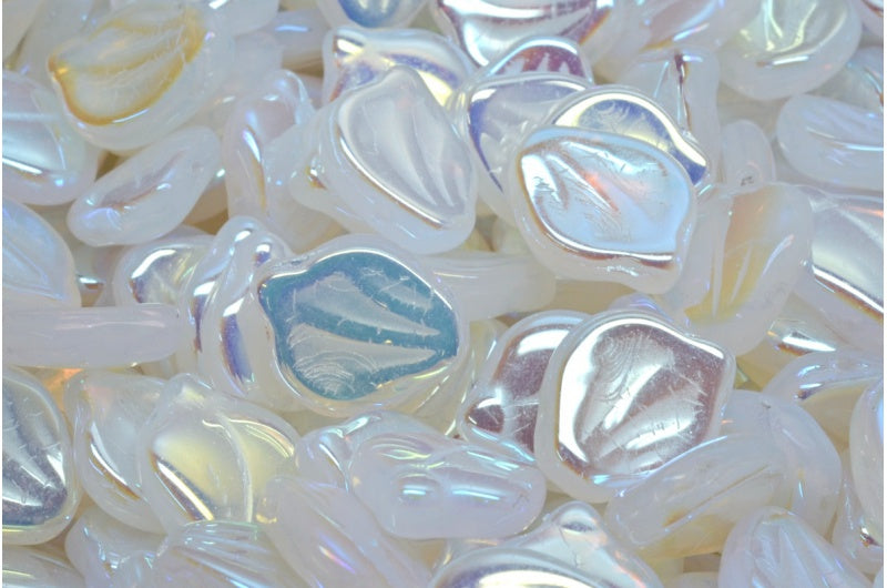 OUTLET 10 grams Peony Petal Beads, 12 x 15 mm, Opal White AB (01000-28701), Glass, Czech Republic