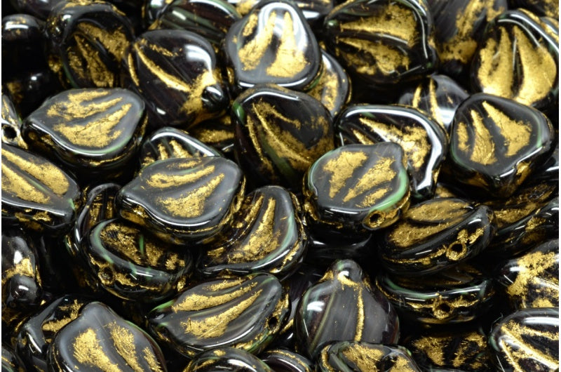 Peony Petal Beads, 57109 Gold Lined (57109-54302), Glass, Czech Republic