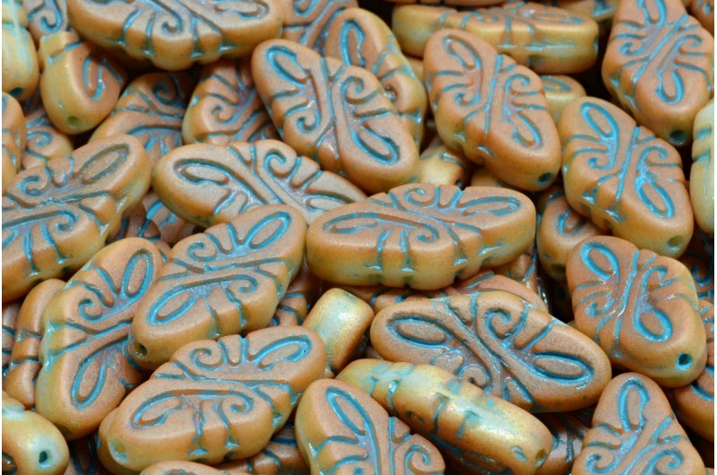 Arabesque Beads, White Matte Jet Black Full Apricot Light Blue Lined (02010-84100-29123-54308), Glass, Czech Republic