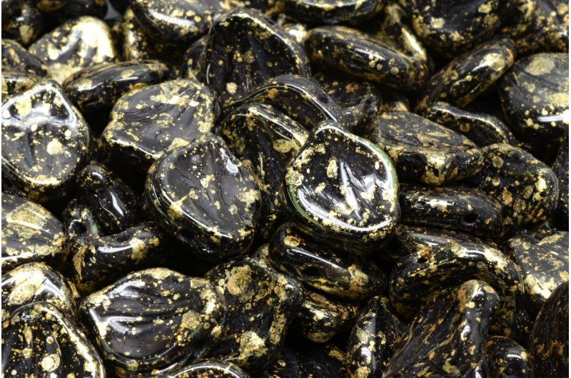 Peony Petal Beads, 57109 Gold Splash (57109-94401), Glass, Czech Republic