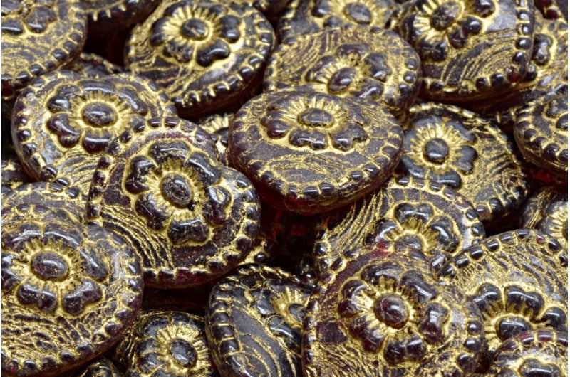 バラのハートビーズ、透明レッドゴールドライン(90110-54202)、ガラス、チェコ共和国