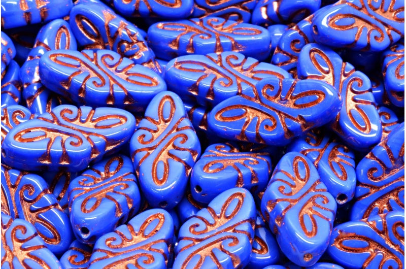 Arabesque Beads, Opaque Blue Copper Lined (33050-54319), Glass, Czech Republic