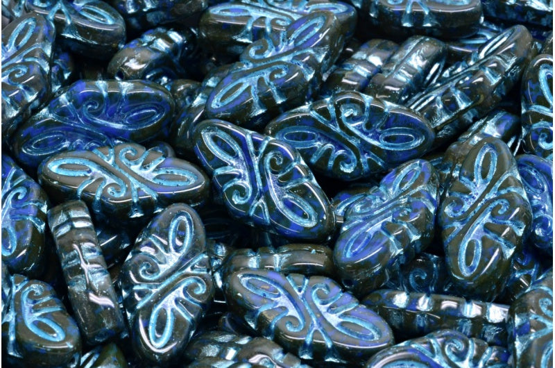 蔓藤花纹珠子,不透明蓝色石灰华 54323 (33050-86800-54323),玻璃,捷克共和国