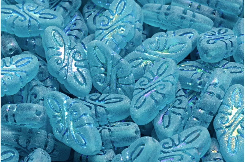 Arabesque 珠子,透明 Aqua Ab 全(2X 面)哑光 (60140-28703-84100),玻璃,捷克共和国