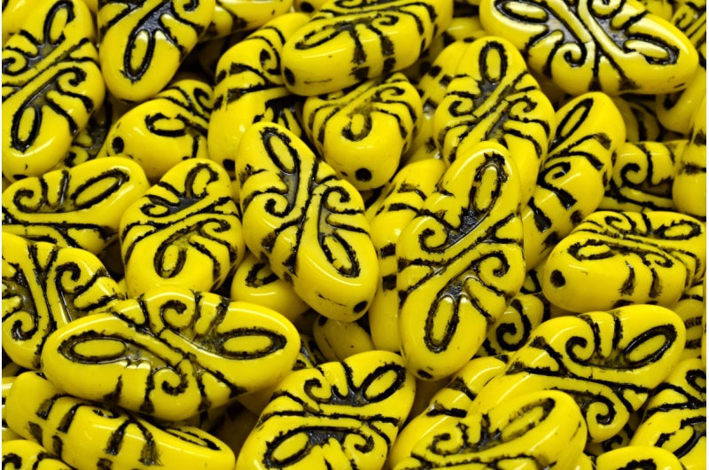 Arabesque Beads, Yellow Black Lined (83120-54313), Glass, Czech Republic