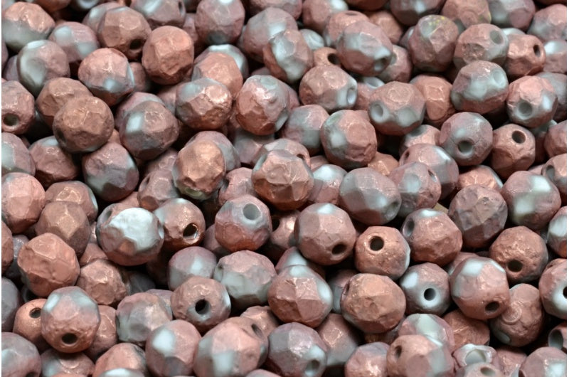 ファセットビーズラウンド、チョークホワイトエッチング27103(03000-ETCH-27103)、ボヘミアクリスタルガラス、チェコ共和国