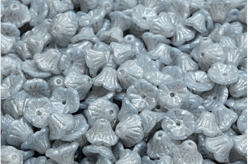 Bell Flower Cup Beads, White Silver Lined (02010-54301), Glass, Czech Republic