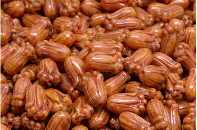 チューリップのつぼみビーズ、白銅光沢斑点(02010-65324)、ガラス、チェコ共和国