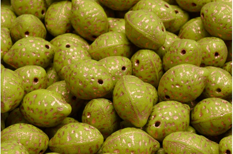 Lemon Beads, Opaque Green Matte Copper Lined (53400-84100-54318), Glass, Czech Republic