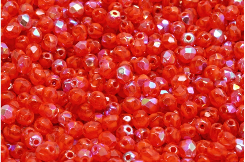 ファセット加工ラウンドビーズ、オパールオレンジAB(91220-28701)、ボヘミアクリスタルガラス、チェコ共和国