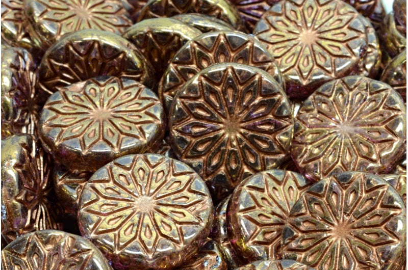 Origami Flower Beads, Crystal Luster Violet Full Coated Bronze Lined (00030-14496-54317), Glass, Czech Republic