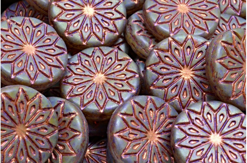 Origami Flower Beads, Opal White Matte 65328 Copper Lined (01000-84100-65328-54319), Glass, Czech Republic