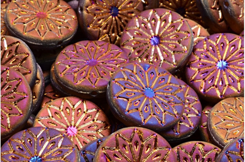 Origami Flower Beads, 10010 Matte Sliperit Full (2X Side) (10010-84100-29503), Glass, Czech Republic