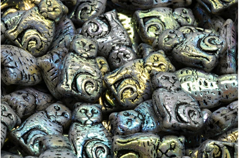 猫珠,白色米色 Ab 全(2X 侧)黑色内衬 (r2432-28703-54313),玻璃,捷克共和国