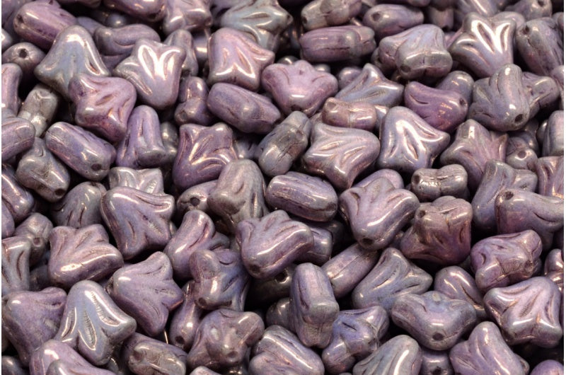 ユリの花のビーズ、白紫(02010-15726)、ガラス、チェコ共和国