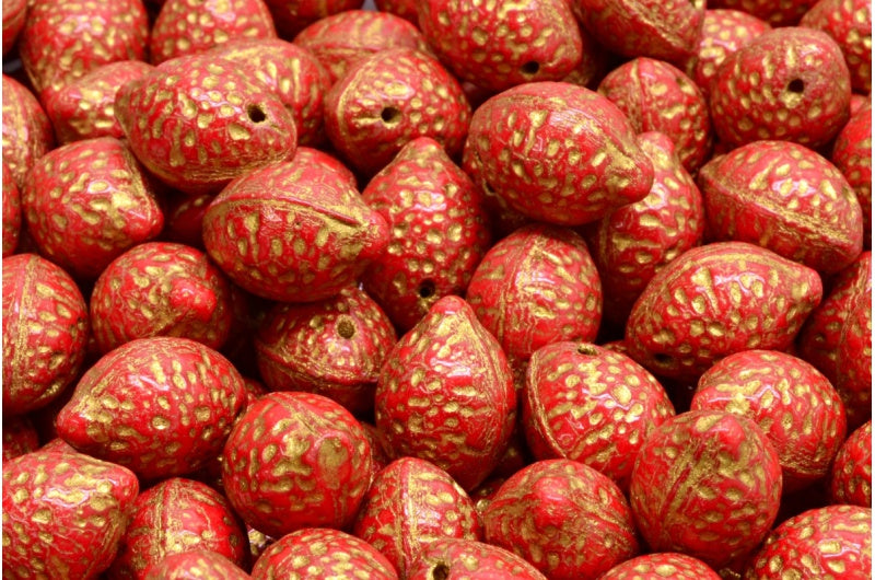 Lemon Beads, Opaque Red Gold Lined (93200-54302), Glass, Czech Republic