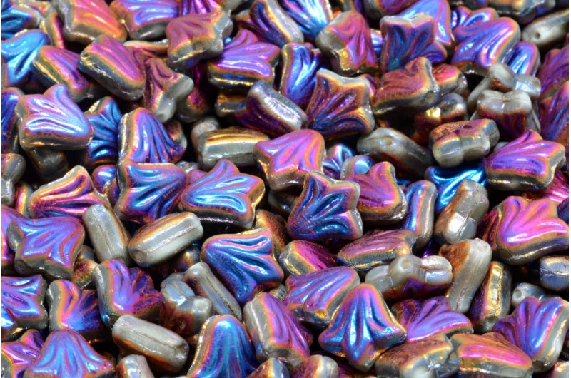 ユリの花ビーズ、ホワイトスリペリットフル(2Xサイド)(02010-29503)、ガラス、チェコ共和国