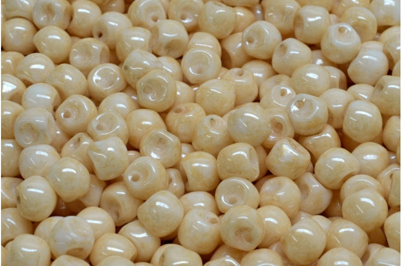 Mushroom Button Beads, White Luster Brown Full Coated (02010-14413), Glass, Czech Republic