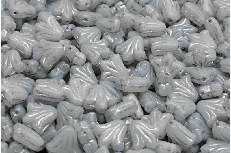 ユリの花のビーズ、ホワイトシルバーライン(02010-54301)、ガラス、チェコ共和国