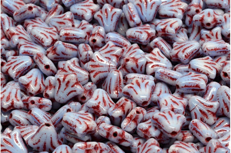 ユリの花のビーズ、ライトスカイブルーとレッドのライン(07314-54314)、ガラス、チェコ共和国