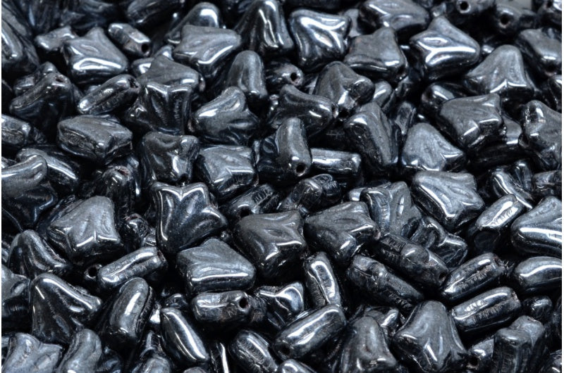 Lily Flower Beads, Black Hematite (23980-14400), Glass, Czech Republic