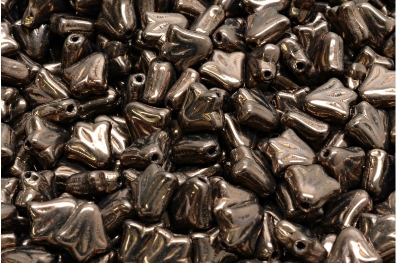 ユリの花のビーズ、ブラックブロンズ(23980-14415)、ガラス、チェコ共和国