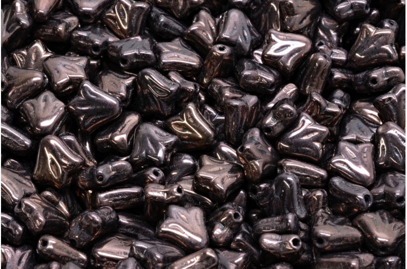 ユリの花ビーズ、黒紫(23980-15726)、ガラス、チェコ共和国