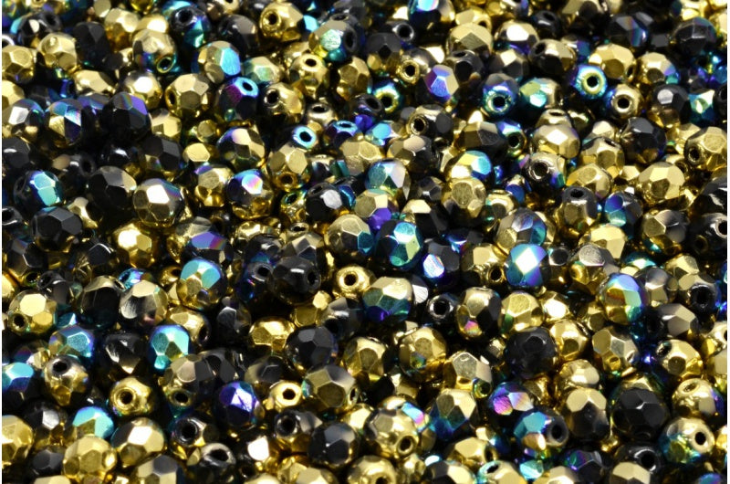 Fire Polished Faceted Beads Round, Black 98536 (23980-98536), Bohemia Crystal Glass, Czech Republic