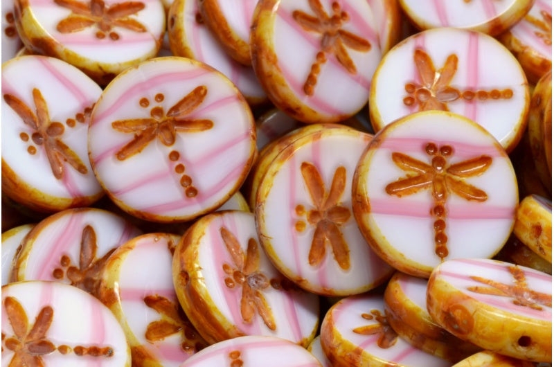 Table Cut Dragonfly Beads , Pink Travertin (7724 86800), Glass, Czech Republic
