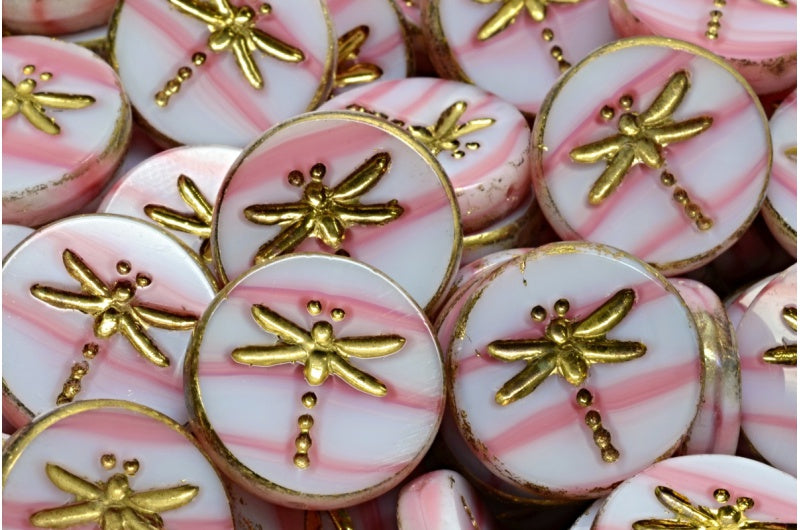 Table Cut Dragonfly Beads , Pink Gold (7724 26443), Glass, Czech Republic