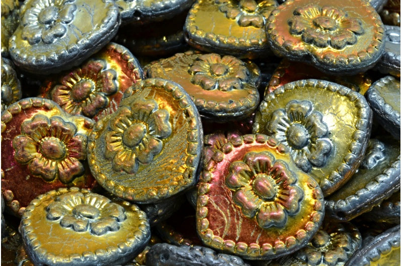 Heart Beads With Rose, Crystal 28003 (00030-28003), Glass, Czech Republic