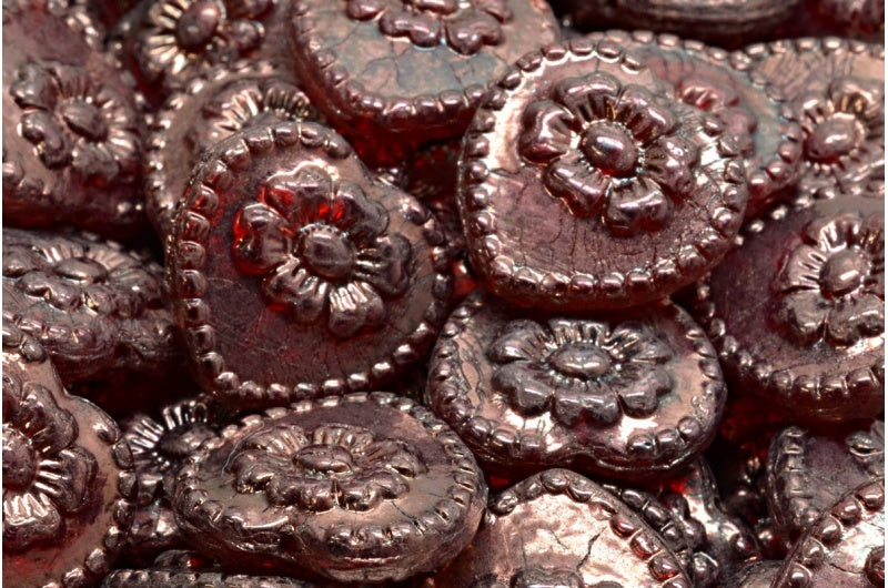 バラのハートビーズ、ルビーレッドパープル(90080-15726)、ガラス、チェコ共和国