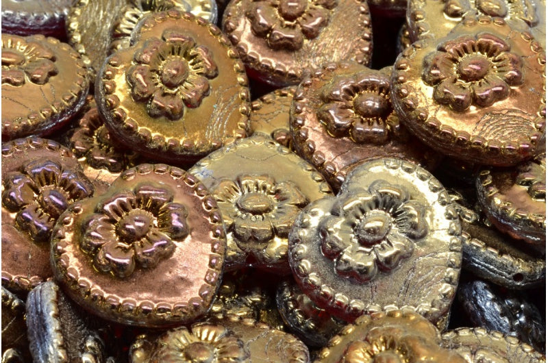 Heart Beads With Rose, Ruby Red 22603 (90080-22603), Glass, Czech Republic